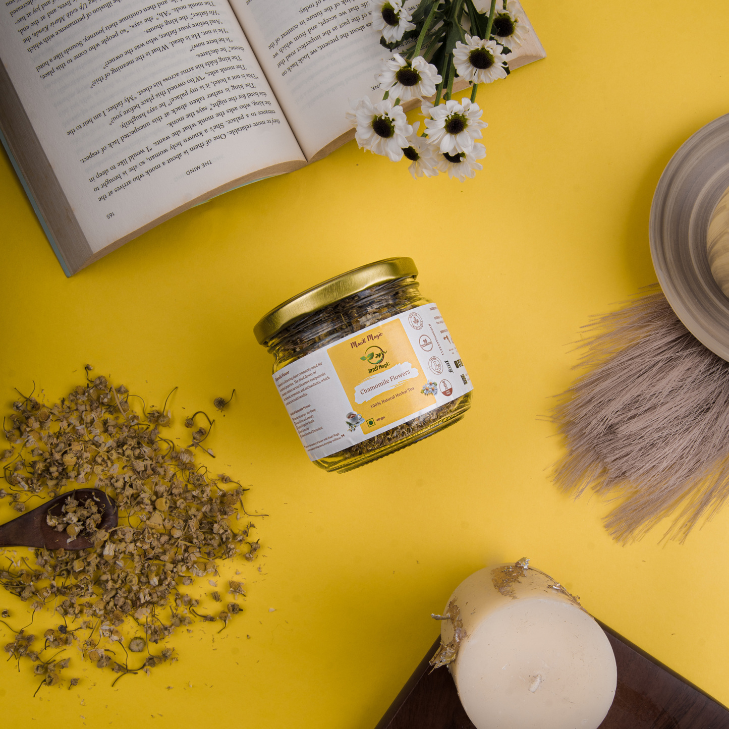 Chamomile flower tea jar